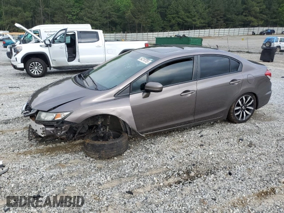 2015 Honda Civic EX-L z VIN 19XFB2F91FE059094, wystawiony jako Copart lot #54218755 z przebiegiem Nie podano mil oraz Szkoda całkowita • Salvage title. Historia ofert i sprzedaży dostępna na DreamBid. Obrazek 1.