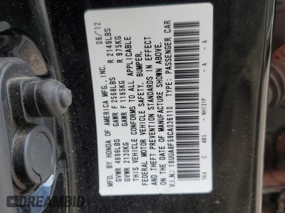 2012 Acura TL Technology z VIN 19UUA8F59CA036110, wystawiony jako Copart lot #54226225 z przebiegiem 125 151 mil mil oraz Szkoda całkowita • Salvage title. Historia ofert i sprzedaży dostępna na DreamBid. Obrazek 12.
