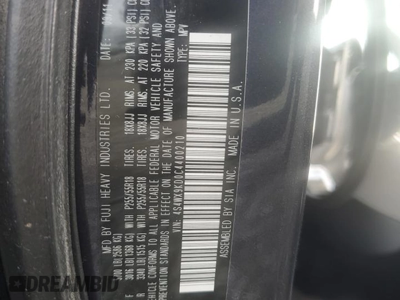 2012 Subaru Tribeca Touring z VIN 4S4WX9KD0C4400210, wystawiony jako Copart lot #46368885 z przebiegiem 126 004 mil mil oraz Szkoda całkowita • Salvage title. Historia ofert i sprzedaży dostępna na DreamBid. Obrazek 14.