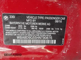 2017 BMW 3 Series 330i xDrive with VIN WBA8D9G55HNT90876, listed as a IAAI auction lot 41262582 with 106,449 mi miles. Bid and sale history available at carsss.com. Image 9.