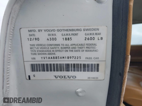 1991 Volvo 240 с VIN YV1AA885XM1897225, выставлен на аукционе IAAI как лот 42018402 с пробегом 158 448 миль миль и . История ставок и продаж доступна на DreamBid. Изображение 9.