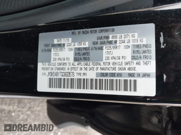 2016 Mazda CX-5 Sport with VIN JM3KE4BY7G0893578, listed as a IAAI auction lot 41853840 with 95,937 mi miles. Bid and sale history available at carsss.com. Image 9.