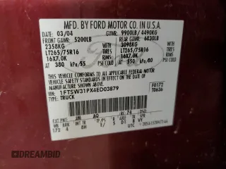 2004 Ford F-350 XL with VIN 1FTSW31PX4ED03879, listed as a Copart auction lot 56050665 with 175,553 mi miles and Clean title. Bid and sale history available at DreamBid. Image 12.
