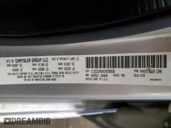 2012 Dodge Avenger SE with VIN 1C3CDZAG0CN258936, listed as a Copart auction lot 52206045 with 157,154 mi miles and Salvage Title. Bid and sale history available at DreamBid. Image 14.