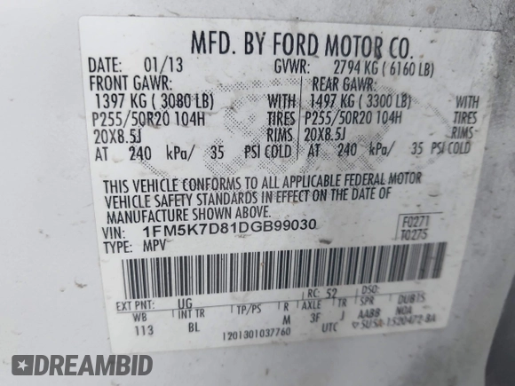 2013 Ford Explorer XLT z VIN 1FM5K7D81DGB99030, wystawiony jako IAAI lot #42783086 z przebiegiem 159 299 mil mil oraz . Historia ofert i sprzedaży dostępna na DreamBid. Obrazek 9.