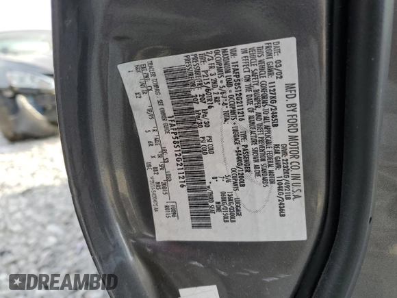 2002 Ford Taurus SE z VIN 1FAFP58S12G211216, wystawiony jako Copart lot #45158325 z przebiegiem 159 058 mil mil oraz Czysty tytuł • Clean title. Historia ofert i sprzedaży dostępna na DreamBid. Obrazek 12.