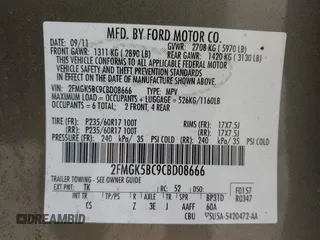 2012 Ford Flex SE with VIN 2FMGK5BC9CBD08666, listed as a IAAI auction lot 41962761 with 208,525 mi miles. Bid and sale history available at carsss.com. Image 9.