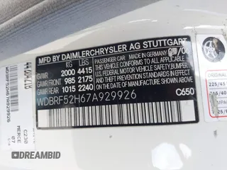 2007 Mercedes-Benz C 230 Sport with VIN WDBRF52H67A929926, listed as a IAAI auction lot 42008501 with 188,076 mi miles and . Bid and sale history available at DreamBid. Image 9.