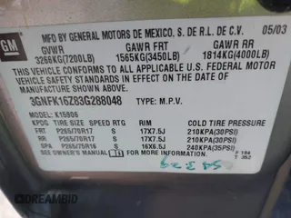 2003 Chevrolet Suburban LT с VIN 3GNFK16Z83G288048, выставлен на аукционе IAAI как лот 40486507 с пробегом 274 663 миль миль и . История ставок и продаж доступна на DreamBid. Изображение 9.