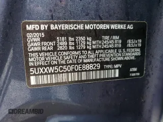 2015 BMW X4 xDrive35i with VIN 5UXXW5C50F0E88829, listed as a Copart auction lot 69464872 with 44,057 mi miles. Bid and sale history available at carsss.com. Image 12.