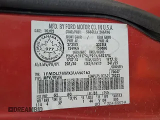 2003 Ford Explorer Eddie Bauer z VIN 1FMDU74WX3UA60163, wystawiony jako Copart lot #61994245 z przebiegiem 298 711 mil mil oraz Szkoda całkowita • Salvage title. Historia ofert i sprzedaży dostępna na DreamBid. Obrazek 13.