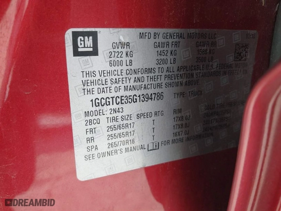 2016 Chevrolet Colorado 4WD LT with VIN 1GCGTCE35G1394786, listed as a IAAI auction lot 41831299 with 87,576 mi miles. Bid and sale history available at carsss.com. Image 9.