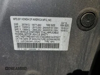 2019 Acura MDX with VIN 5J8YD4H34KL025242, listed as a Copart auction lot 52575055 with 119,060 mi miles and Salvage Title. Bid and sale history available at carsss.com. Image 12.