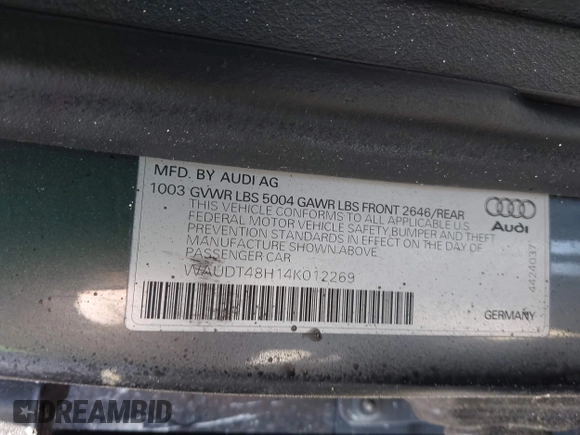 2004 Audi A4 3.0L с VIN WAUDT48H14K012269, выставлен на аукционе IAAI как лот 42397198 с пробегом 104 606 миль миль и . История ставок и продаж доступна на DreamBid. Изображение 9.