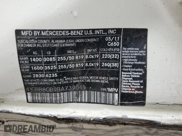 2011 Mercedes-Benz M 350 with VIN 4JGBB8GB9BA739045, listed as a Copart auction lot 50986645 with Not Provided miles and Salvage Title. Bid and sale history available at DreamBid. Image 14.