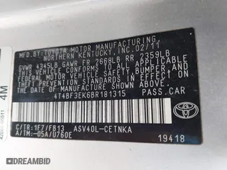 2011 Toyota Camry LE with VIN 4T4BF3EK6BR181315, listed as a IAAI auction lot 42001910 with 219,133 mi miles. Bid and sale history available at carsss.com. Image 9.