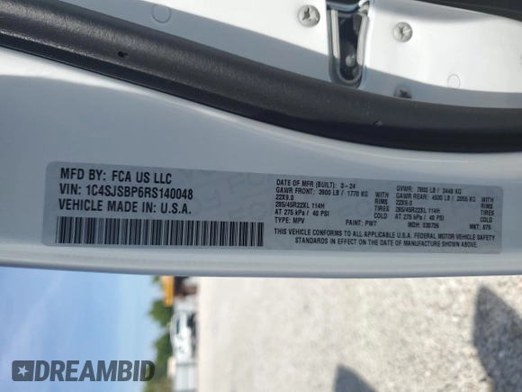2024 Jeep Wagoneer Series II with VIN 1C4SJSBP6RS140048, listed as a Copart auction lot 68355424 with 94 mi miles and Salvage title. Bid and sale history available at DreamBid. Image 13.