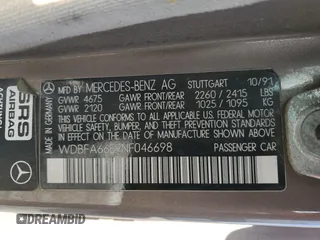 1992 Mercedes-Benz 500 z VIN WDBFA66E9NF046698, wystawiony jako Copart lot #57366455 z przebiegiem 98 836 mil mil oraz Czysty tytuł • Clean title. Historia ofert i sprzedaży dostępna na DreamBid. Obrazek 12.