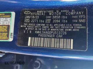 2023 Hyundai Elantra SEL with VIN KMHLS4AG0PU513726, listed as a IAAI auction lot 41644604 with Not Provided miles and . Bid and sale history available at DreamBid. Image 9.