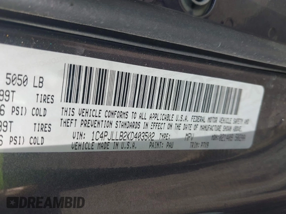 2019 Jeep Cherokee Latitude Plus with VIN 1C4PJLLB2KD403502, listed as a IAAI auction lot 42026964 with 57,000 mi miles and . Bid and sale history available at DreamBid. Image 9.