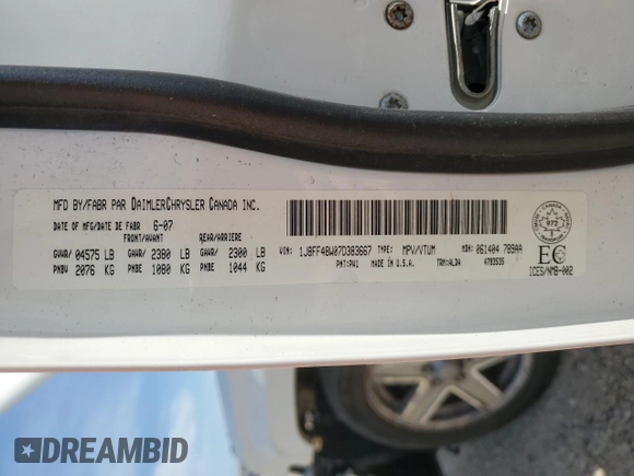 2007 Jeep Patriot Limited with VIN 1J8FF48W07D383667, listed as a Copart auction lot 62995905 with 274,250 mi miles and Salvage title. Bid and sale history available at DreamBid. Image 13.