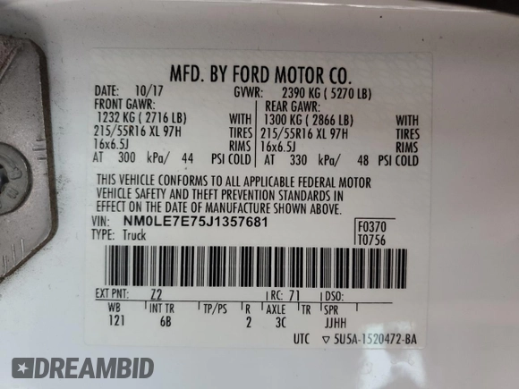 2018 Ford Transit Connect XL with VIN NM0LE7E75J1357681, listed as a Copart auction lot 82233674 with 90,725 mi miles and Salvage title. Bid and sale history available at DreamBid. Image 13.