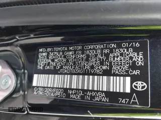 2016 Toyota Prius One with VIN JTDKDTB3XG1119782, listed as a IAAI auction lot 42041918 with 50,921 mi miles and . Bid and sale history available at DreamBid. Image 9.