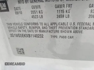 2011 Chevrolet Impala LT Fleet with VIN 2G1WG5EKXB1140232, listed as a IAAI auction lot 42480619 with 105,669 mi miles and . Bid and sale history available at DreamBid. Image 9.
