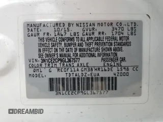2016 Nissan Note S с VIN 3N1CE2CP9GL367577, выставлен на аукционе Copart как лот 59546535 с пробегом 54 705 миль миль и Списание • Salvage title. История ставок и продаж доступна на DreamBid. Изображение 12.
