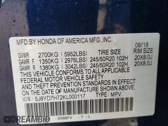 2019 Acura MDX Sport Hybrid w/Advance Pkg with VIN 5J8YD7H72KL000117, listed as a Copart auction lot 68556373 with 62,368 mi miles. Bid and sale history available at carsss.com. Image 12.