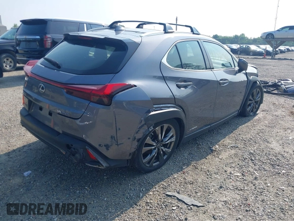 2021 Lexus UX 250h F Sport z VIN JTHE9JBHXM2045377, wystawiony jako IAAI lot #42580566 z przebiegiem 52 838 mil mil oraz . Historia ofert i sprzedaży dostępna na DreamBid. Obrazek 4.