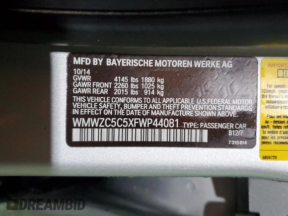 2015 MINI Countryman S with VIN WMWZC5C5XFWP44081, listed as a Copart auction lot 50921115 with 85,643 mi miles and Clean Title. Bid and sale history available at DreamBid. Image 13.