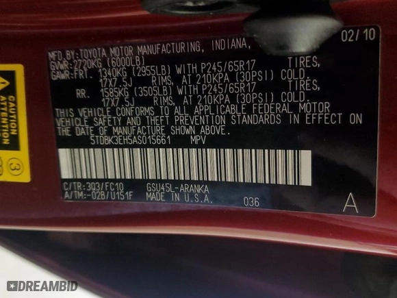2010 Toyota Highlander with VIN 5TDBK3EH5AS015661, listed as a Copart auction lot 54471245 with 198,315 mi miles and Clean Title. Bid and sale history available at carsss.com. Image 12.