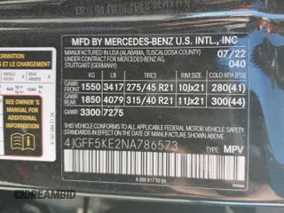 2022 Mercedes-Benz GLS 450 with VIN 4JGFF5KE2NA786573, listed as a Copart auction lot 75948573 with 17,131 mi miles and . Bid and sale history available at DreamBid. Image 13.