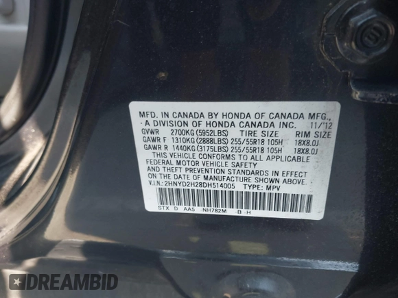 2013 Acura MDX with VIN 2HNYD2H28DH514005, listed as a IAAI auction lot 42877473 with 100,140 mi miles and . Bid and sale history available at DreamBid. Image 9.