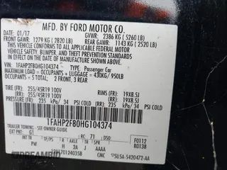 2017 Ford Taurus Limited z VIN 1FAHP2F80HG104374, wystawiony jako IAAI lot #42283261 z przebiegiem 169 378 mil mil oraz . Historia ofert i sprzedaży dostępna na DreamBid. Obrazek 9.