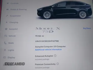2017 Tesla Model X 90D z VIN 5YJXCBE23HF027198, wystawiony jako IAAI lot #42439451 z przebiegiem 111 122 mil mil oraz . Historia ofert i sprzedaży dostępna na DreamBid. Obrazek 7.