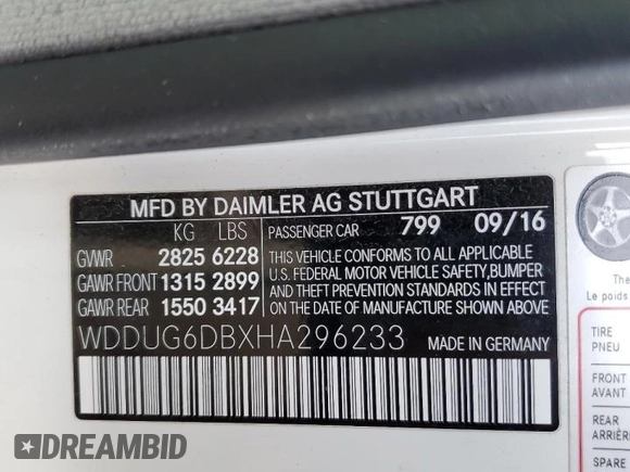 2017 Mercedes-Benz S 550e with VIN WDDUG6DBXHA296233, listed as a Copart auction lot 41799505 with 103,424 mi miles and Clean Title. Bid and sale history available at DreamBid. Image 12.