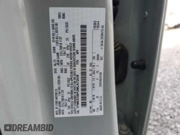 2021 Ford Bronco z VIN 1FMEE5BP2MLA72638, wystawiony jako Copart lot #47970155 z przebiegiem 58 250 mil mil oraz Szkoda całkowita • Salvage title. Historia ofert i sprzedaży dostępna na DreamBid. Obrazek 15.