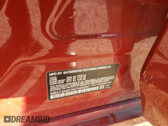2021 BMW 2 Series 228i xDrive with VIN WBA73AK07M7H05061, listed as a Copart auction lot 49155685 with 70,506 mi miles and Salvage title. Bid and sale history available at DreamBid. Image 14.