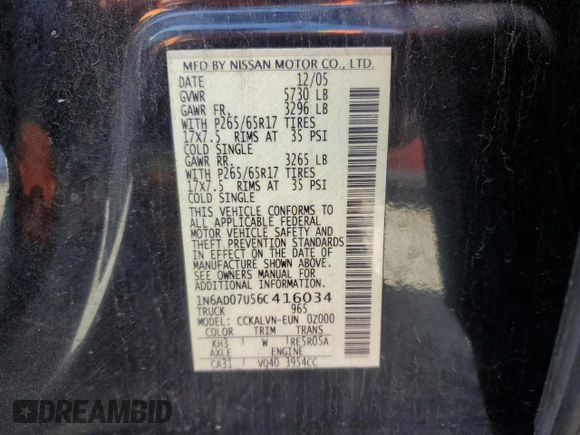 2006 Nissan Frontier SE z VIN 1N6AD07U56C416034, wystawiony jako Copart lot #52199565 z przebiegiem 182 509 mil mil oraz Szkoda całkowita • Salvage title. Historia ofert i sprzedaży dostępna na DreamBid. Obrazek 12.