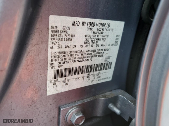 2022 Ford Mustang Mach-E Premium with VIN 3FMTK3RM7NMA30112, listed as a Copart auction lot 44407965 with NaN miles and Salvage Title. Bid and sale history available at carsss.com. Image 13.