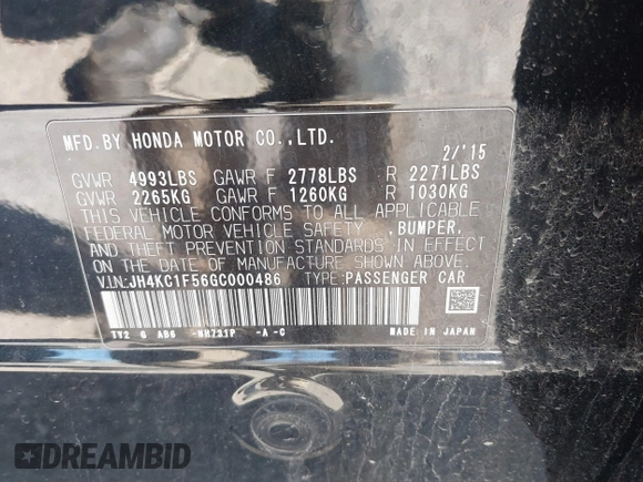 2016 Acura RLX Technology with VIN JH4KC1F56GC000486, listed as a IAAI auction lot 41863260 with 118,915 mi miles and . Bid and sale history available at DreamBid. Image 9.