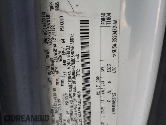 2015 Ford Transit Cargo with VIN 1FTNE2CM3FKA03408, listed as a Copart auction lot 78895204 with 170,461 mi miles and Salvage Title. Bid and sale history available at carsss.com. Image 15.