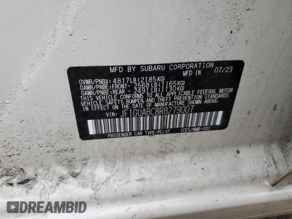 2024 Subaru Impreza with VIN JF1GUABC8R8279007, listed as a Copart auction lot 74223064 with 10,608 mi miles and Salvage Title. Bid and sale history available at carsss.com. Image 12.