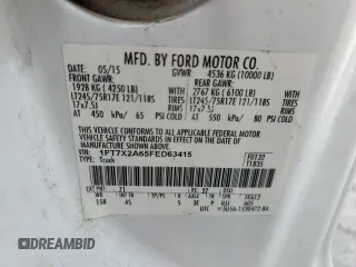 2015 Ford F-250 XLT with VIN 1FT7X2A65FED63415, listed as a Copart auction lot 55132515 with 227,269 mi miles and Salvage title. Bid and sale history available at DreamBid. Image 12.