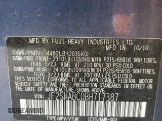 2011 Subaru Forester X z VIN JF2SHABC0BH717387, wystawiony jako Copart lot #56250145 z przebiegiem Nie podano mil oraz Szkoda całkowita • Salvage title. Historia ofert i sprzedaży dostępna na DreamBid. Obrazek 13.