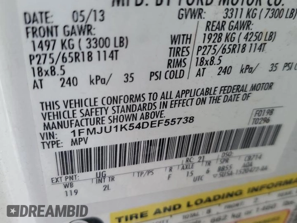 2013 Ford Expedition Limited z VIN 1FMJU1K54DEF55738, wystawiony jako Copart lot #56930915 z przebiegiem 147 658 mil mil oraz Szkoda całkowita • Salvage title. Historia ofert i sprzedaży dostępna na DreamBid. Obrazek 13.