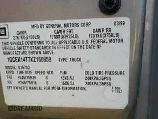 1999 Chevrolet Silverado 1500 LS with VIN 1GCEK14T7XZ160859, listed as a Copart auction lot 84849844 with 210,899 mi miles and Salvage Title. Bid and sale history available at carsss.com. Image 12.