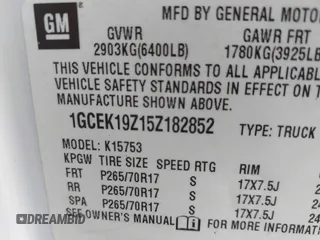 2005 Chevrolet Silverado 1500 Z71 with VIN 1GCEK19Z15Z182852, listed as a IAAI auction lot 41891082 with 182,839 mi miles and . Bid and sale history available at DreamBid. Image 9.